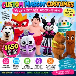 Custom Mascot Costume – Made to Order Adult Character Costume – Any Design – Party, Event & Business Mascot – 5 Week Production
