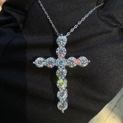 Brand New Moissanite 5.5Ct Cross Necklace 18K White Gold Plated Sterling Silver