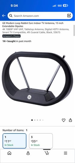 GE Modern Loop Rabbit Ears Indoor TV Antenna