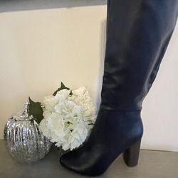 Knee High Navy Leather Boots