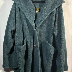 Maralyce Ferree Women's Teal Fleece Coat Size Large Oversized Sherpa Like Jacket
