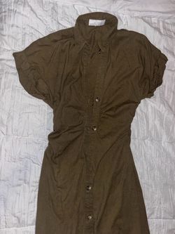Zara - Olive Green Button-Down Midi Shirt Dress