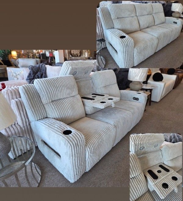 Power Reclining Beige Sofa w/USB New