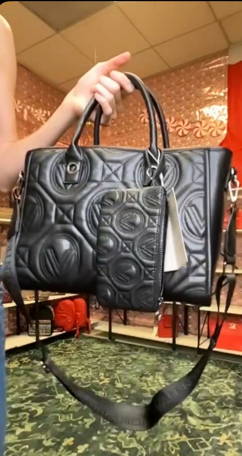 Valentino Orlandi Black Large Quilted Tote + Wristlet – New With Tags