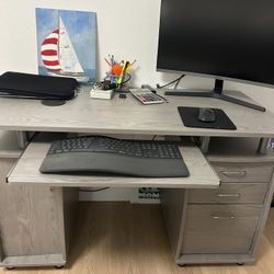 FULLY ASSEMBLED Harris 48'' Floating Computer Desk with Drawers and Storage Cabinet - Gray