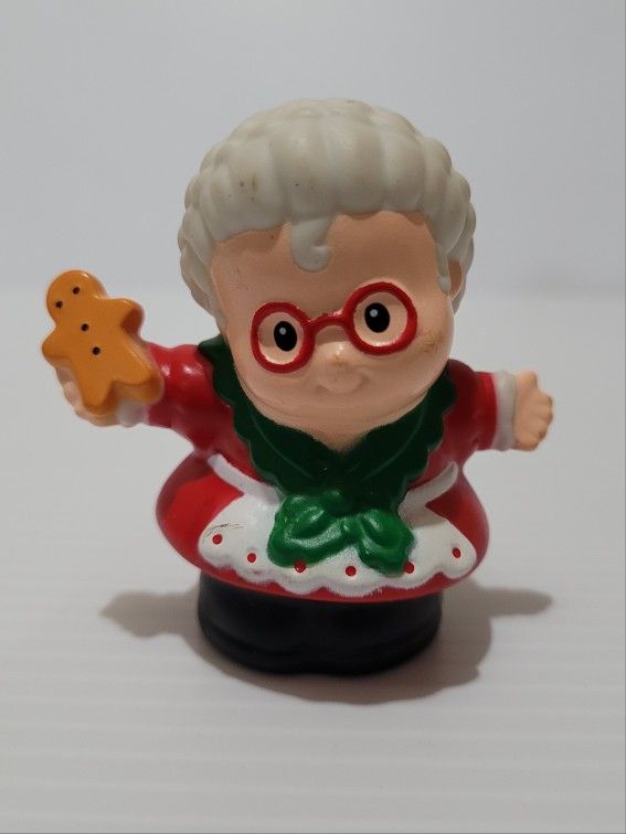 Vintage Fisher Price Little People Mrs Claus gingerbread cookie red glasses 2001