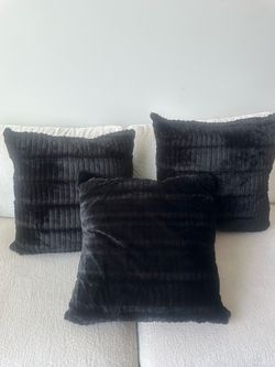 Set of 3 Black Plush Throw Pillows