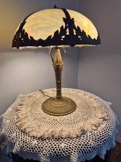 1900's Antique Slag Panel Glass Table Lamp