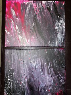 Wall Art Acrylic Paintings x 2 Panels- Pink & Black