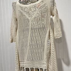 Angel Of The North Crochet Tassel Runched Tunic Size S