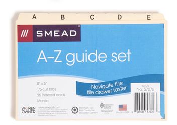 Smead Card Guide, Plain 1/5-Cut Tab (A-Z), 8"W x 5"H, Manila, 25 per Set (57076)