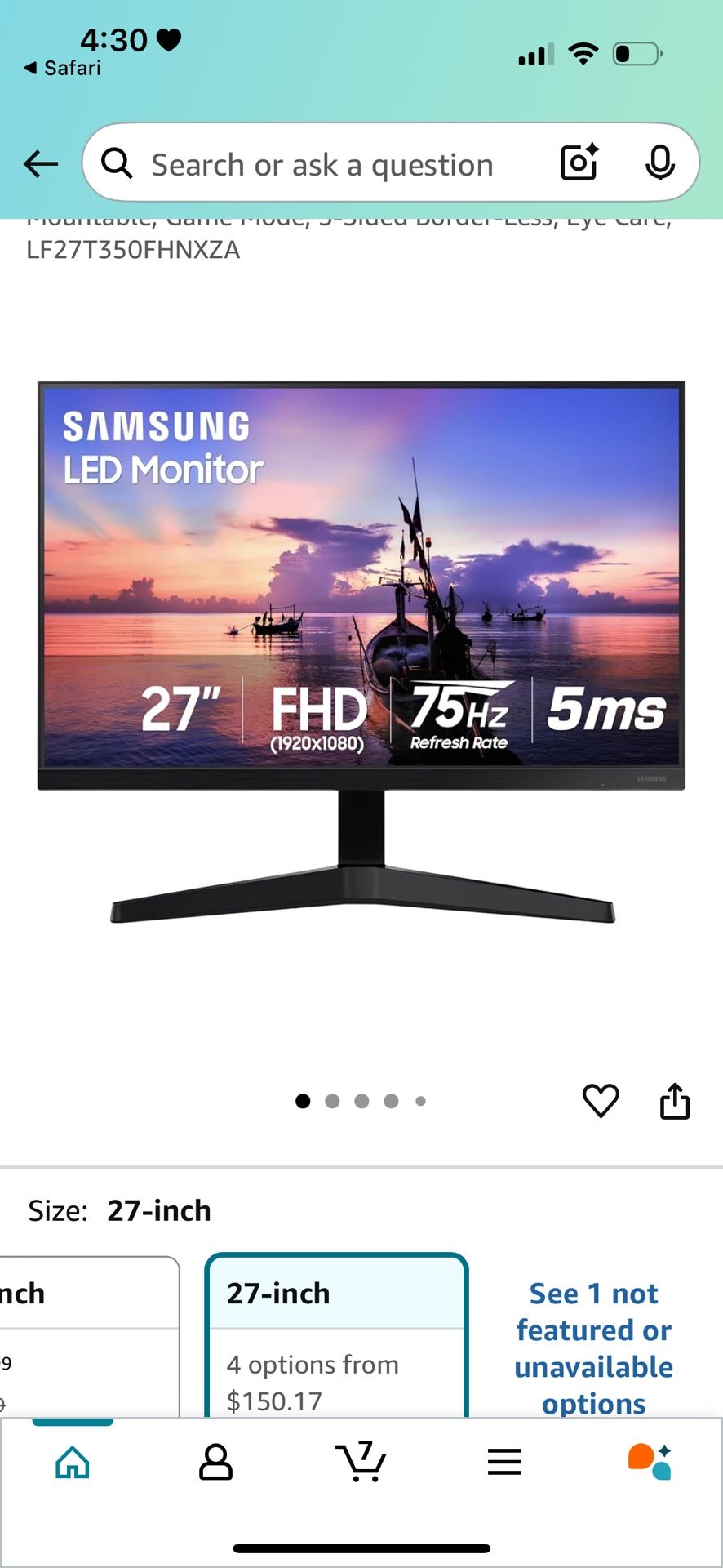 27” Samsung Monitor - Great Condition (HDMI + Power Cable)