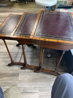 Classic Nesting Tables - Burgundy Leather & Gold Tooling, Set of 3”