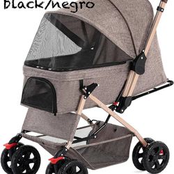 Pet Dog Stroller for Cats and Dog Four Wheels Carrier Strolling Cart with Weather Cover, with Storage Basket for Small Medium Dogs & Cats