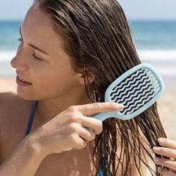 New Light Blue Wavy Hollowed Out Wet & Dry Styling Paddle Hair Brush