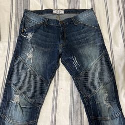 Golden Denim Blue Distress Moto Skinny Jeans Size 34