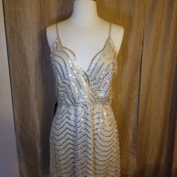 Charlotte Russe Gold Sequin Dress, New With Tags