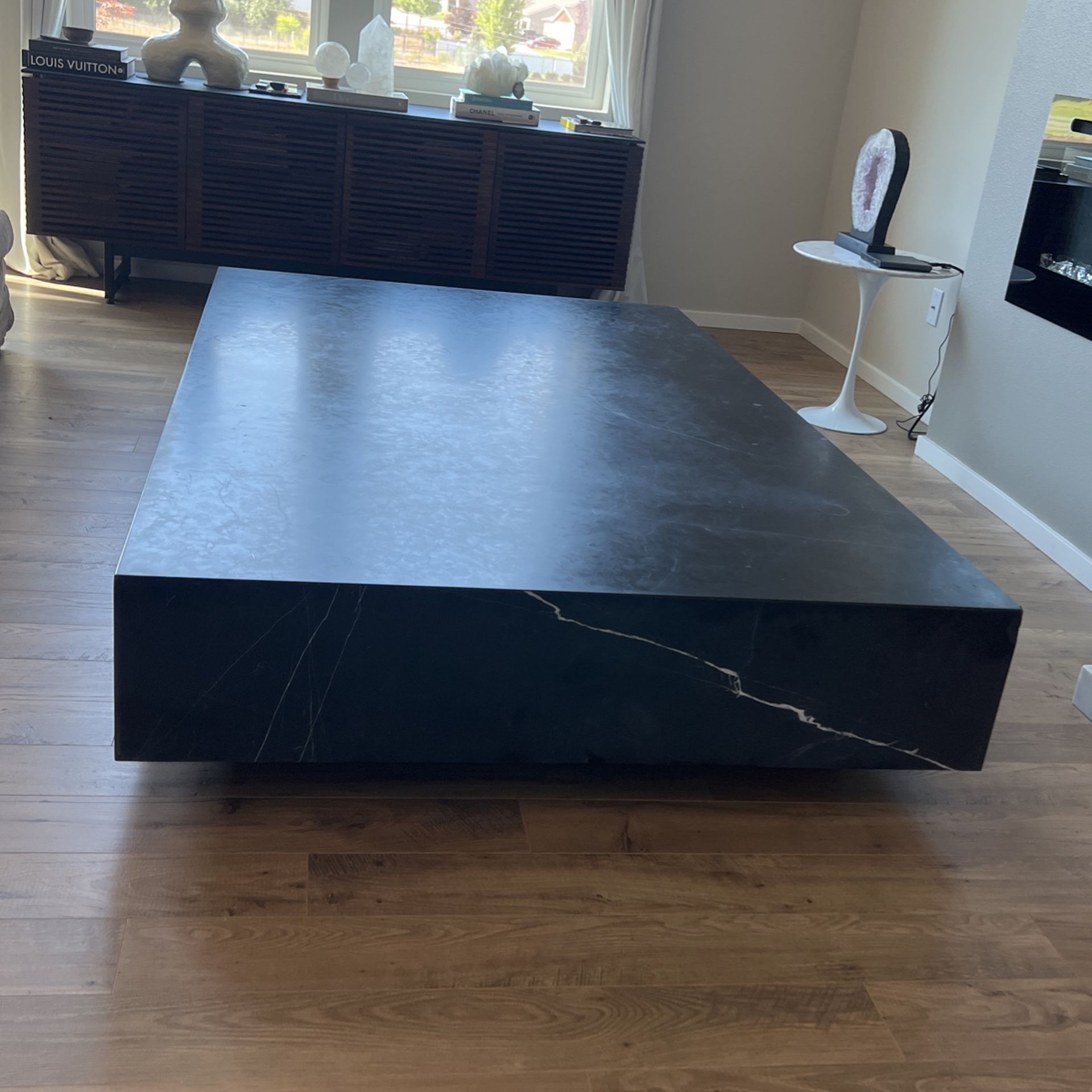 RESTORATION HARDWARE MARBLE PLINTH COFFEE TABLE