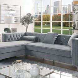 Brand New Glam Gray Sectional Left Chaise w, Storage  