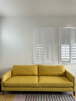 Crate & Barrel Petrie Midcentury Sofa Yellow