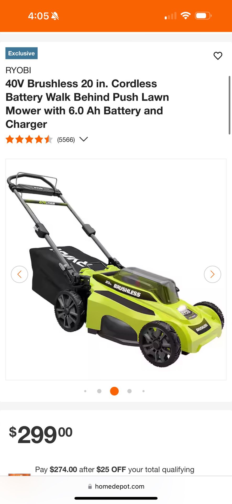 Ryobi Lawn Mower. With Charger And 6.0 Battery 