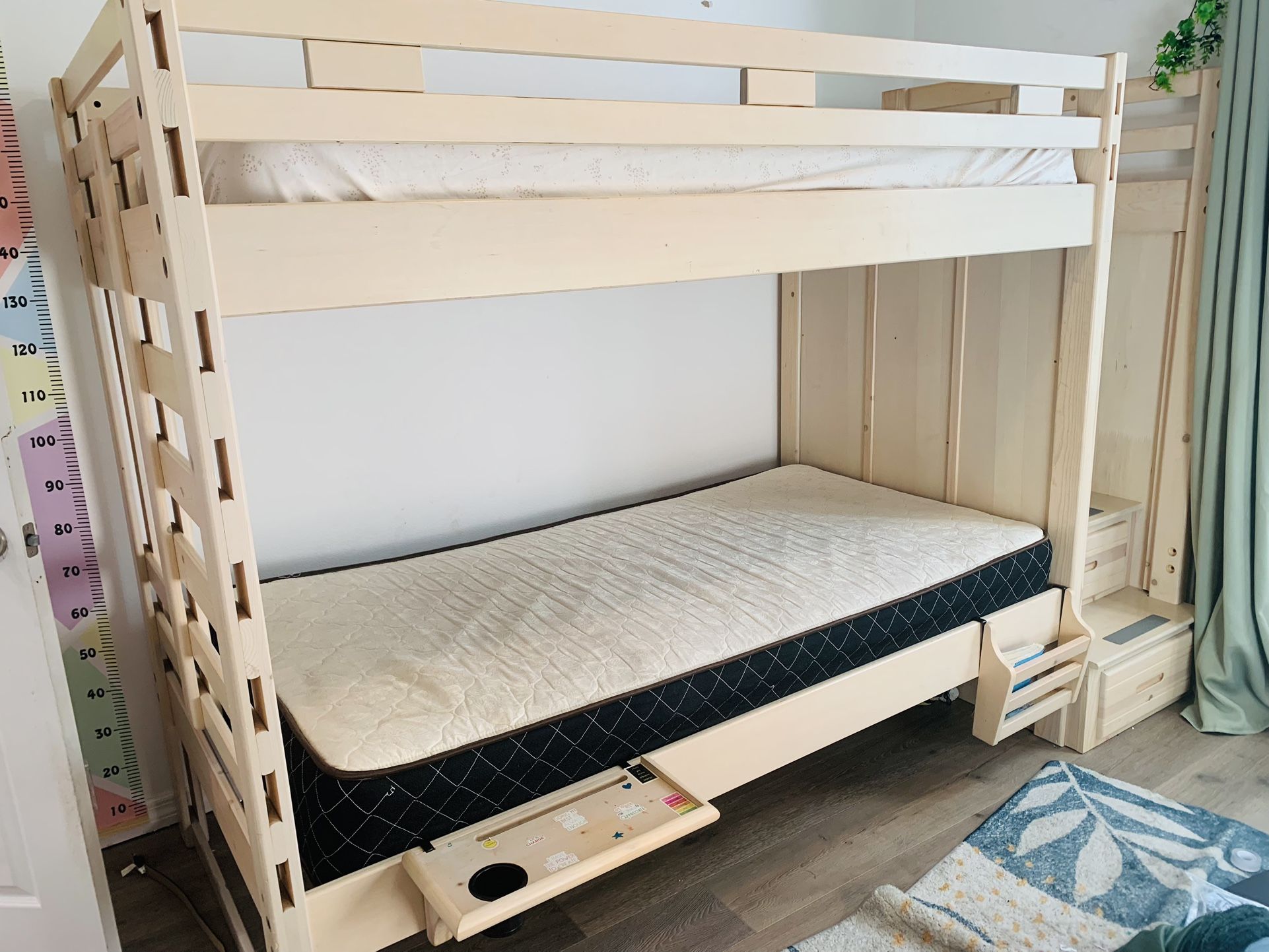 Twin bunk bed with dresser and one mattress
