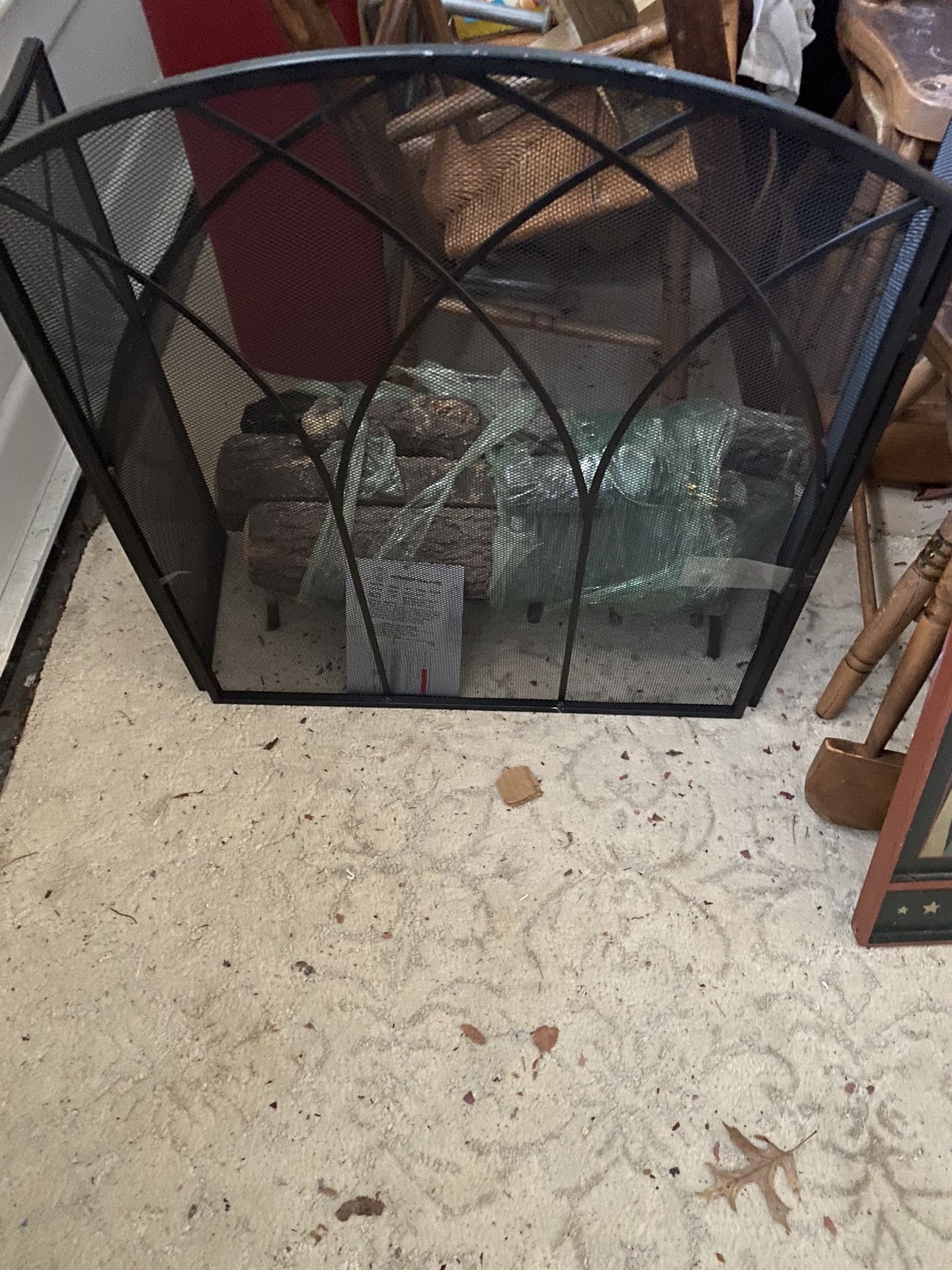 Gas fireplace, logs and fireplace screen 155 for both. I have a much larger screen new in a box to $60.