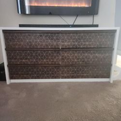 Gorgeous MCM Dresser  - White with patterned wood drawers