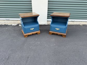 🌊 Coastal Blue Nightstand Pair – Solid Wood & One-of-a-Kind 🌊