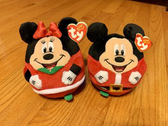NWT Ty Disney Ballz Beanie Christmas Holiday Mickey Minnie Mouse Plush Toys - great gift!