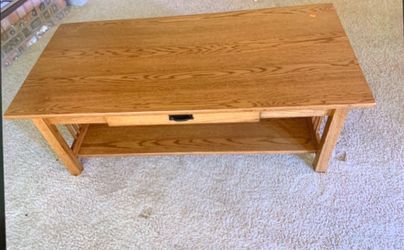 Mission Style Oak Coffee Table with Drawer