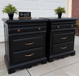 (2) Beautiful Black 3-Drawer Solid Wood Night Stands