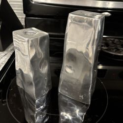 Pottery Barn Brand 2 Pillar Silver Color Metal Candlestick Holders 