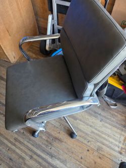 Gray Leather Office Chair with Chrome Frame