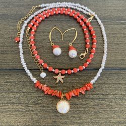 Natural freshwater pearls and coral jewelry 