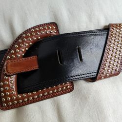 LYNN LERNER Vintage Wide Black Leather Belt with Gold Mini Metal Studs Italy Santa Catalina School Bulletin Fall 2019 by Santa Catalina  main image 2