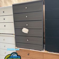 New Grey Wood Five Drawer Chest Dresser Assembly Included 
