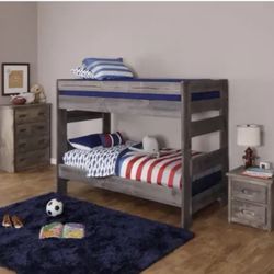 Jerome’s wrangler Twin Bunk Bed Grey With Bungie Boards And Removable Staircase With storage