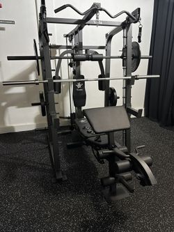 Vesta Fitness Smith Machine 2001 w/Bench Attachment | 230lb Bumpers Weights | 7ft Olympic Bar | Fitness | Gym Equipment | FREE DELIVERY & INSTALL🚚 