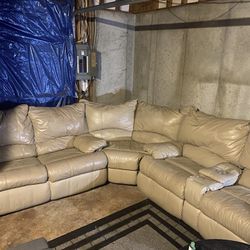 Full Leather Sectional W/ Recliner & Pull-out Queen Bed  