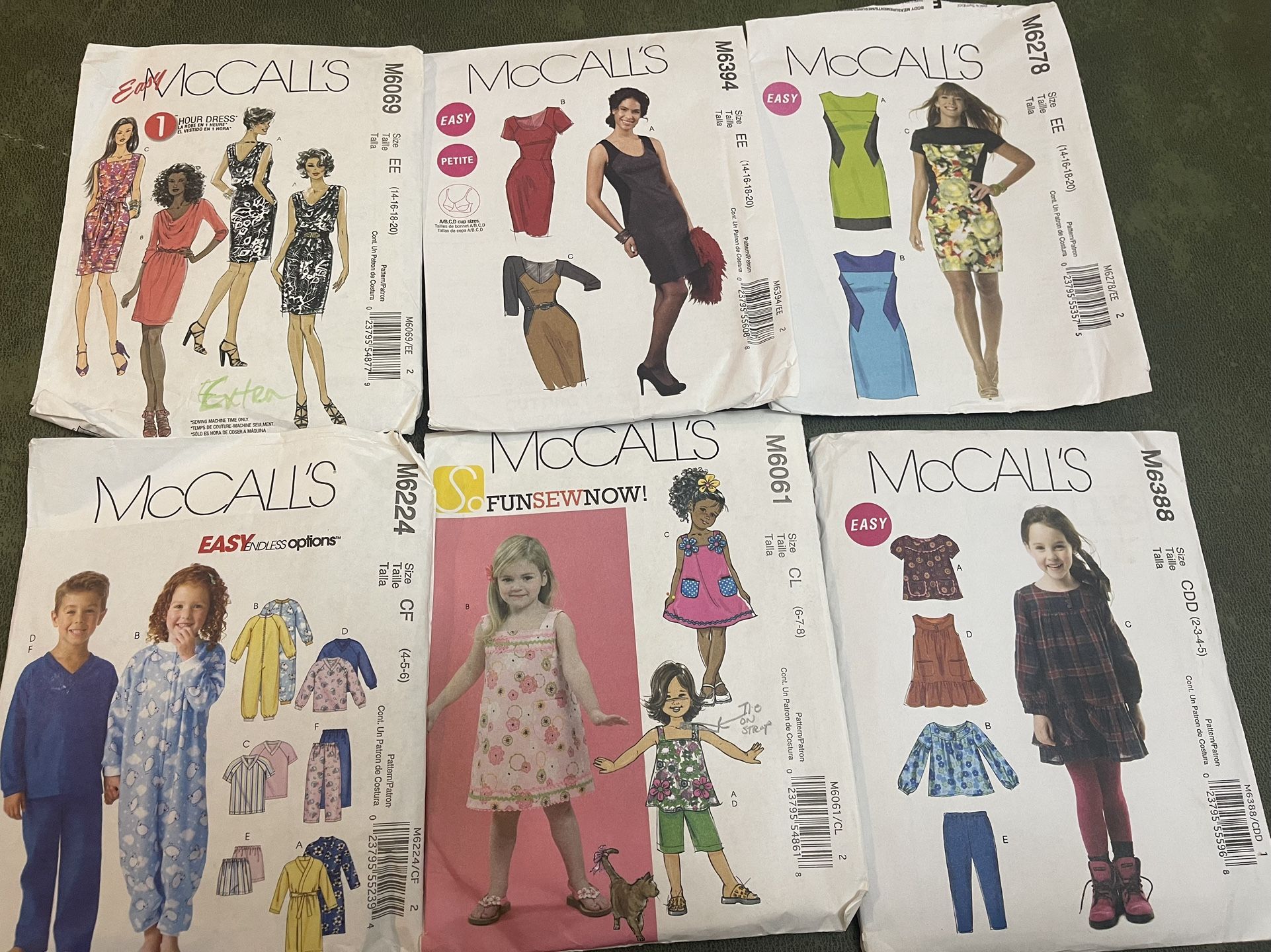lot of 6 vintage mccalls sewing patterns