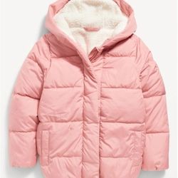 Water Resistant Hooded Puffer Jacket for Girls Size: 10-12