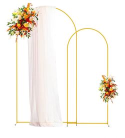 Gold Backdrop Arch Stand Set of 2 (7.2FT/6FT) + Ivory Arch Cover
