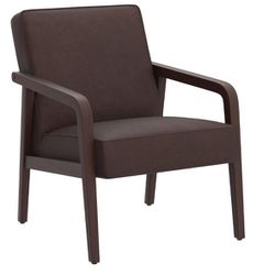 Mid-Century PU Leather Wooden Frame Accent Chair, Brown ASSEMBLED