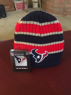 Houston Texans beanie and playing cards