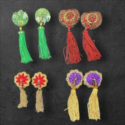 4 Handmade Burlesque Rhinestone Tassel Pasties Costume Dance