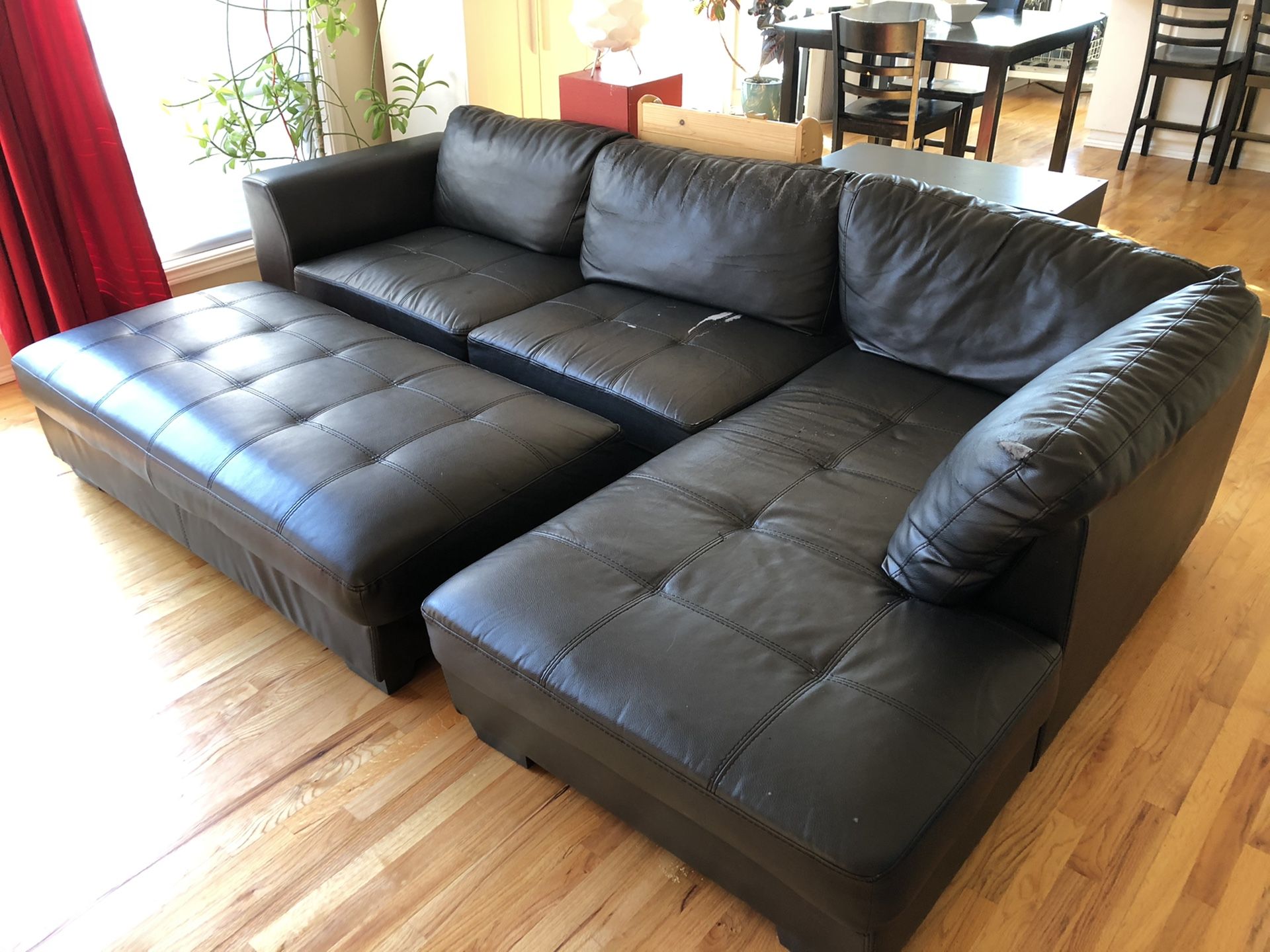 Leather Sectional Couch with Ottoman