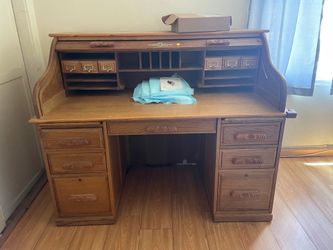 Vintage Wooden Roll Top Secretary Desk