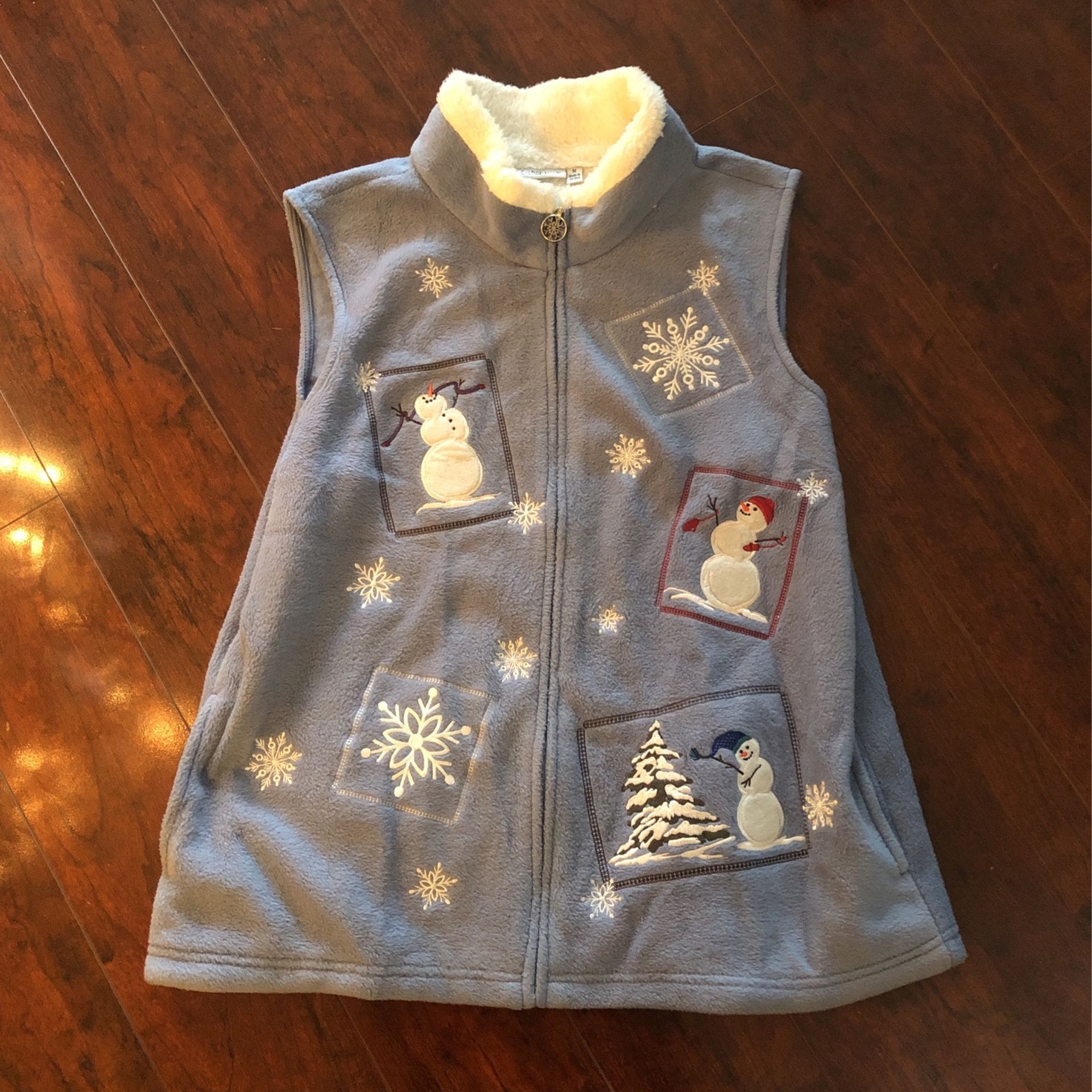 Ugly Christmas Sweater Vest Size M Snowmen Fleece 