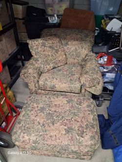Oversized Floral Armchair with Matching Ottoman